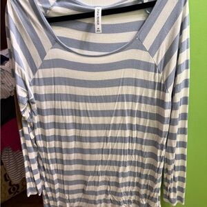 Zenana Outfitters Light Blue and White Striped Long Sleeve Scoop Neck Top